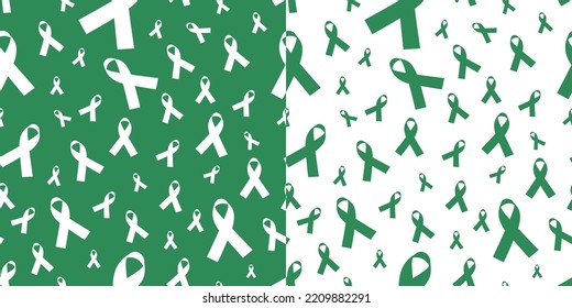 Set of two sea green awareness ribbon seamless and repeating pattern. Symbolizes stuttering, stammering, and lisping. Vector Illustration.