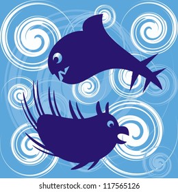 set of two sea monsters