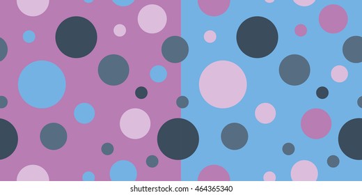 Set of two seamless backgrounds with circles and polka dots. Print. Cloth design, wallpaper.