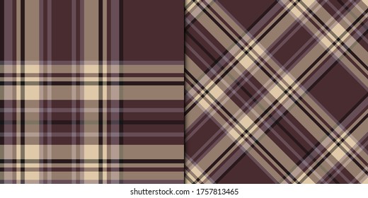 Set of two seamless brown plaid patterns. For fabric, textile, wrapping, cover etc.