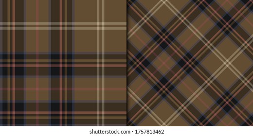 Set of two seamless dark brown plaid patterns. For fabric, textile, wrapping, cover etc.