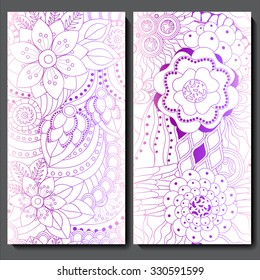 set of two seamless floral doodle pattern. stock vector illustration