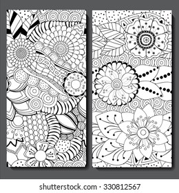 set of two seamless floral doodle pattern. stock vector illustration