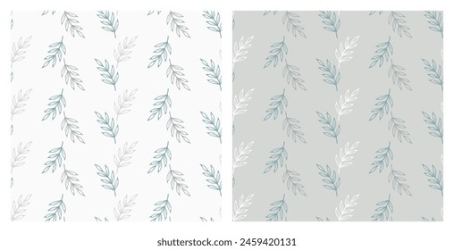 Set of two Seamless Floral  Patterns with Leaves. Leaf Branch. Handmade. Hand drawing. Not AI. Vector illustration
