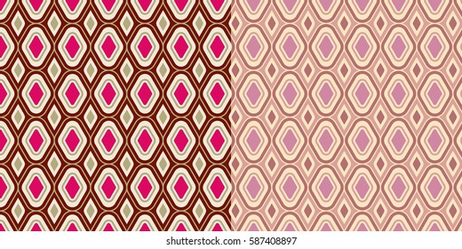 Set of Two Seamless Geometric Diamond Patterns / Vector Illustration / Hot pink, brown, rose Colors / Patterns saved to Pattern Swatches