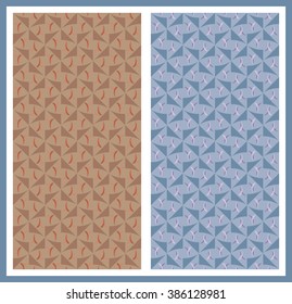 Set of two seamless geometric patterns. Blue and brown background.