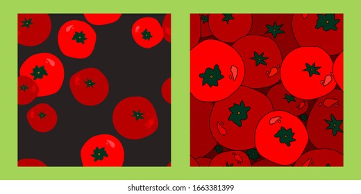 set of two seamless pattern with red tomatoes. Modern abstract design for paper, cover, fabric, interior decor