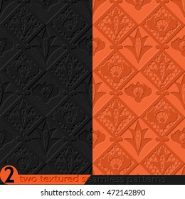 Set of two seamless pattern. Textured surface geometric background.