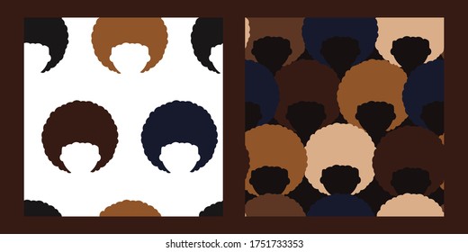 conjunto de dos patrones impecables con siluetas abstractas de personas negras con peinado afro. las vidas negras importan. mujeres y hombres. Detengan el concepto de racismo. Diseño abstracto moderno