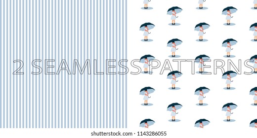 Set of two seamless patterns in blue color