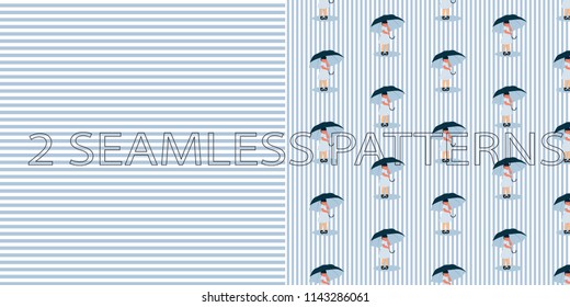 Set of two seamless patterns in blue color