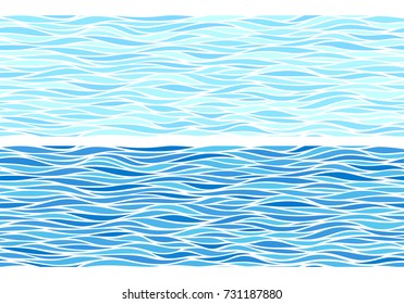 Set of two seamless patterns with blue waves. Eps8. RGB. Global colors