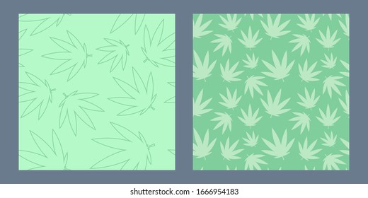 set of two seamless patterns with hemp on a green background. Modern abstract design for paper, cover, fabric, interior decor