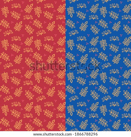 Set of two seamless (red and blue) backgrounds with Golden twigs in the Chinese Imperial style