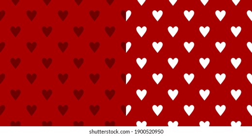 Set of two seamless red patterns with hearts. Valentine's Day background. Gift wrap, print, cloth, cute background for a postcards, poster, party.