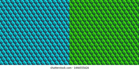 A set of two seamless textures that mimic a woven surface. Green and blue