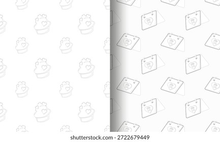 Set of two seamless Valentine s Day patterns cupcakes with heart toppers and Feb 14 calendars. Perfect for festive wrapping paper, stationery, and romantic-themed backgrounds