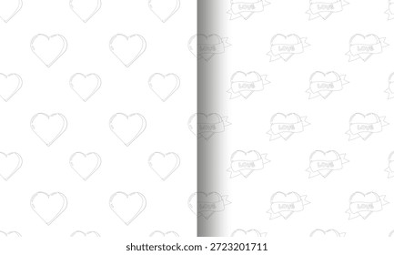 Conjunto de dos conos de helado sin costuras de los patrones del día de San Valentín con los corazones y los sobres abiertos llenos de corazones flotantes. Perfecto para papel de regalo romántico, papelería y fondos festivos