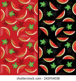 Set of two seamless watermelon patterns  (black &  red background)