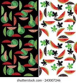 Set of two seamless watermelon patterns (black &  white background)