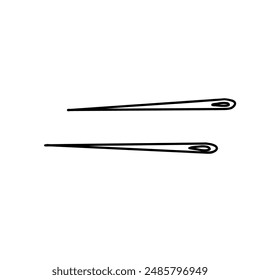 Set of two Sewing Needles isolated on white background. Hand drawn Vector illustration in doodle style, isolated on white background.