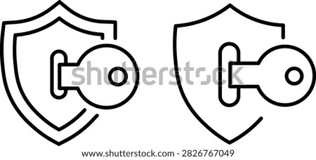 A set of two shield icons with keys, representing security, protection, encryption, and privacy, isolated on white background.