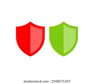 Set of two shield icons, red and green. Security shields symbols, safety shields vector design and illustration.

