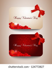 A set of two shiny valentines day cards width hearts.
