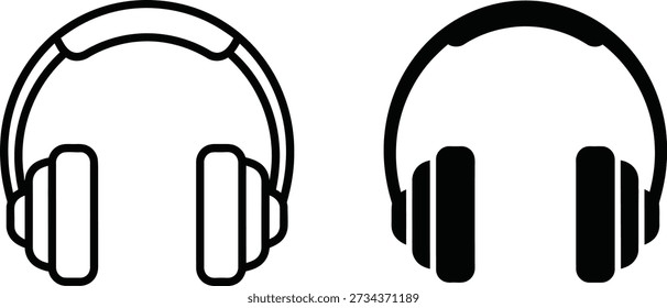 Un conjunto de dos iconos de auriculares negros simples sobre fondo blanco