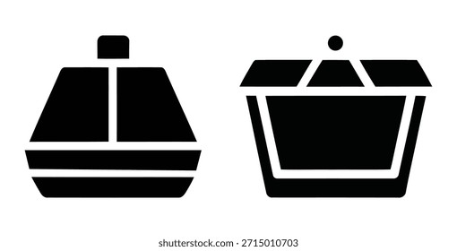 Un conjunto de dos simples iconos de silueta negra que representan una botella de perfume clásica y un frasco o recipiente de cosméticos decorativos, perfecto para diseños relacionados con la belleza o la fragancia.