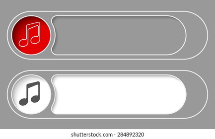 Set of two simple buttons and the symbol of music