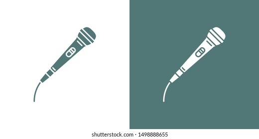 Set of two simple flooded with color microphone icons. In green and white variation.