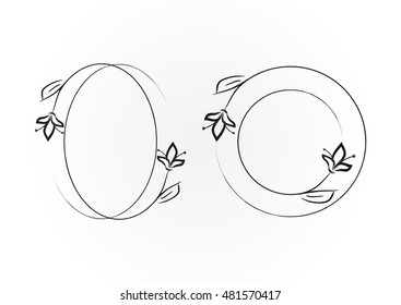 A set of two simple frame with flowers and leaves. Isolated.