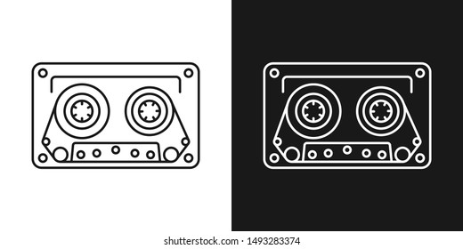 Set of two simple linear audio cassette icons. In black and white variation.