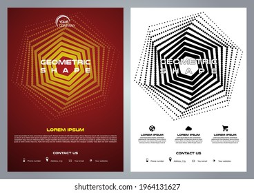 Conjunto de dos volantes modernos y simples, diseño de plantilla de cubierta con elemento espiral punteado sobre fondo de degradado
