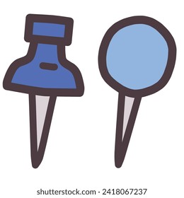 Conjunto de dos ilustraciones de pushpins dibujadas a mano simplemente deformadas