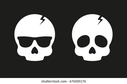Set of two skulls in cartoon flat style. Vector collection