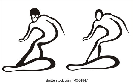 set of two snowboarding symbols in simple black lines