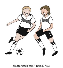 Set of two soccer players of the football team of Germany kicking a football ball. Footballer Vector Isolated white background.