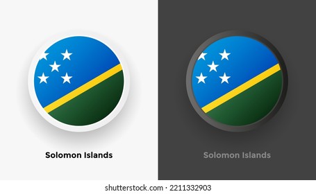 Conjunto de dos botones de la bandera de las Islas Salomón con fondo blanco y negro. Resumen de botones brillantes redondeados metálicos con bandera nacional
