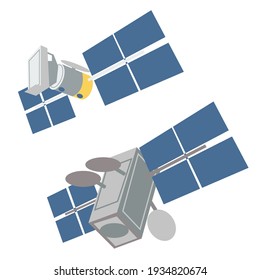 Set of two space colored gray satellites with square antennas