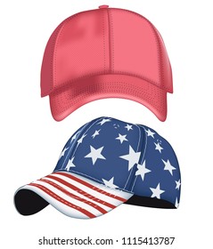 Set of two sports baseball caps isolated on white background. Vector EPS 10