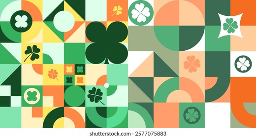 set of two st. patrick's day modern geometric seamless pattern background