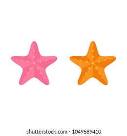 Set of two starfish marine animals, pink and orange starfish, vector graphic illustration, isolated.