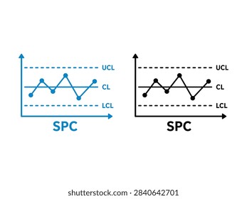 A set of two statistical process control icons showing line graphs with upper and lower control limits for quality management and data analysis.