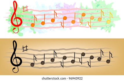 Set of two stave kinds with notes, sharp and treble clef. Eps 10