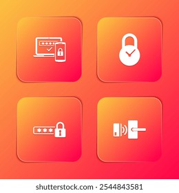 Defina a autenticação de duas etapas, cadeado com relógio, proteção por senha e ícone sem fio da porta digital. Vetor