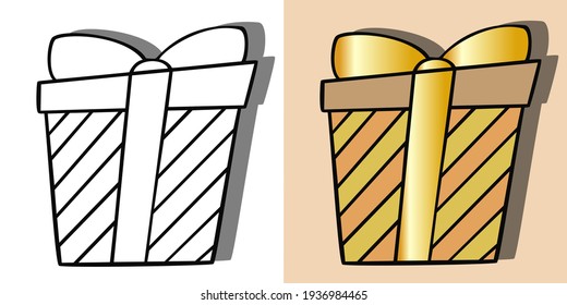 Set with two striped gift boxes black and white and color, vector illustration