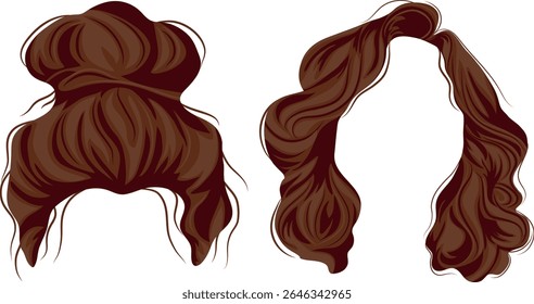 set of two styling and hairstyle templates for medium-length brown female hair for female characters