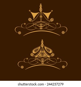 Set of two stylish  crown design on brown background.